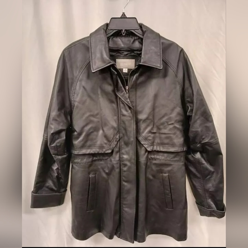 Croft & Barrow Womens Black Long Sleeve Leather Full-Zip Jacket Size Medium